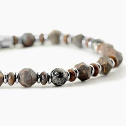 JOURDAN Bracelets Homme|Bracelets Acier Inoxydable > Bracelet Acier Blanc Pierre De Synthese Bronzite
