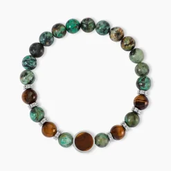 JOURDAN Bracelets Homme|Bracelets Quartz > Bracelet Archimedes Acier Argenté Oeil De Tigre Turquoise