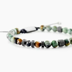 JOURDAN Bracelets Homme|Bracelets Quartz > Bracelet Archimedes Acier Argenté Oeil De Tigre Turquoise