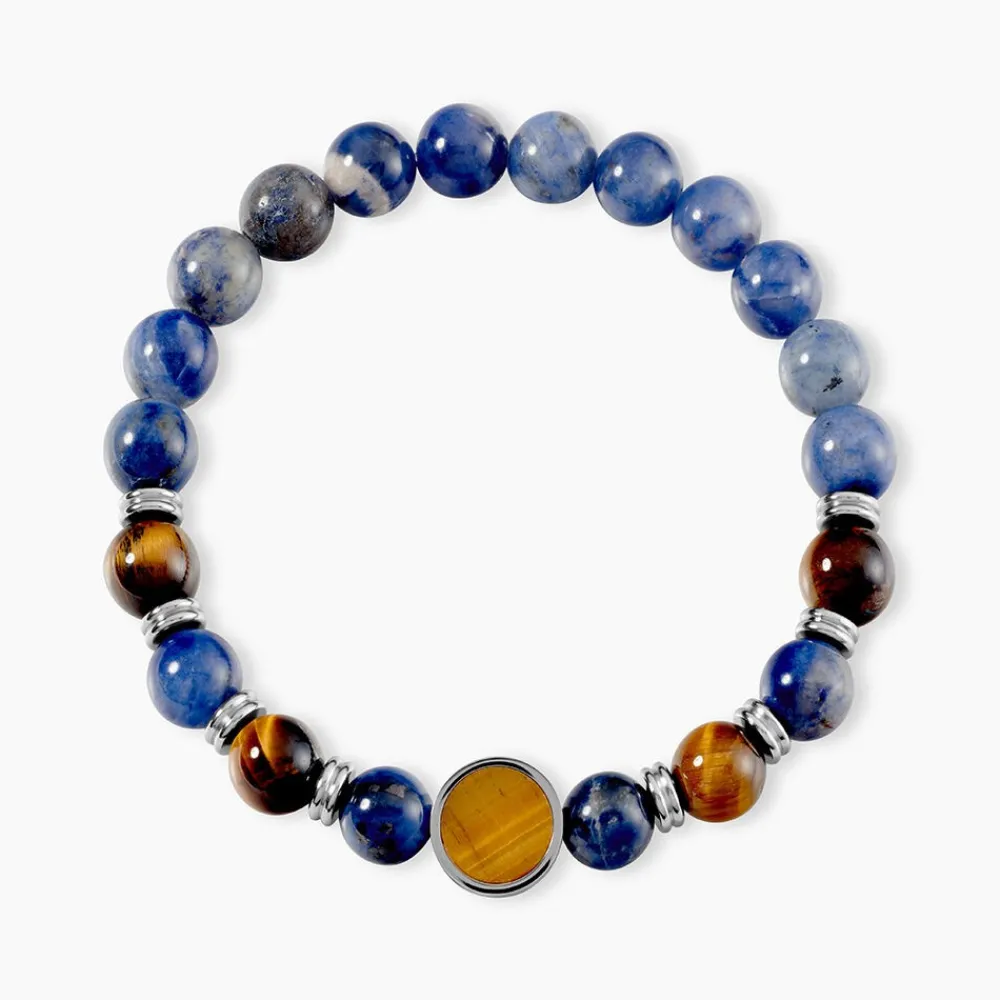 JOURDAN Bracelets Homme|Bracelets Quartz > Bracelet Archimedes Acier Argenté Oeil De Tigre Sodalite