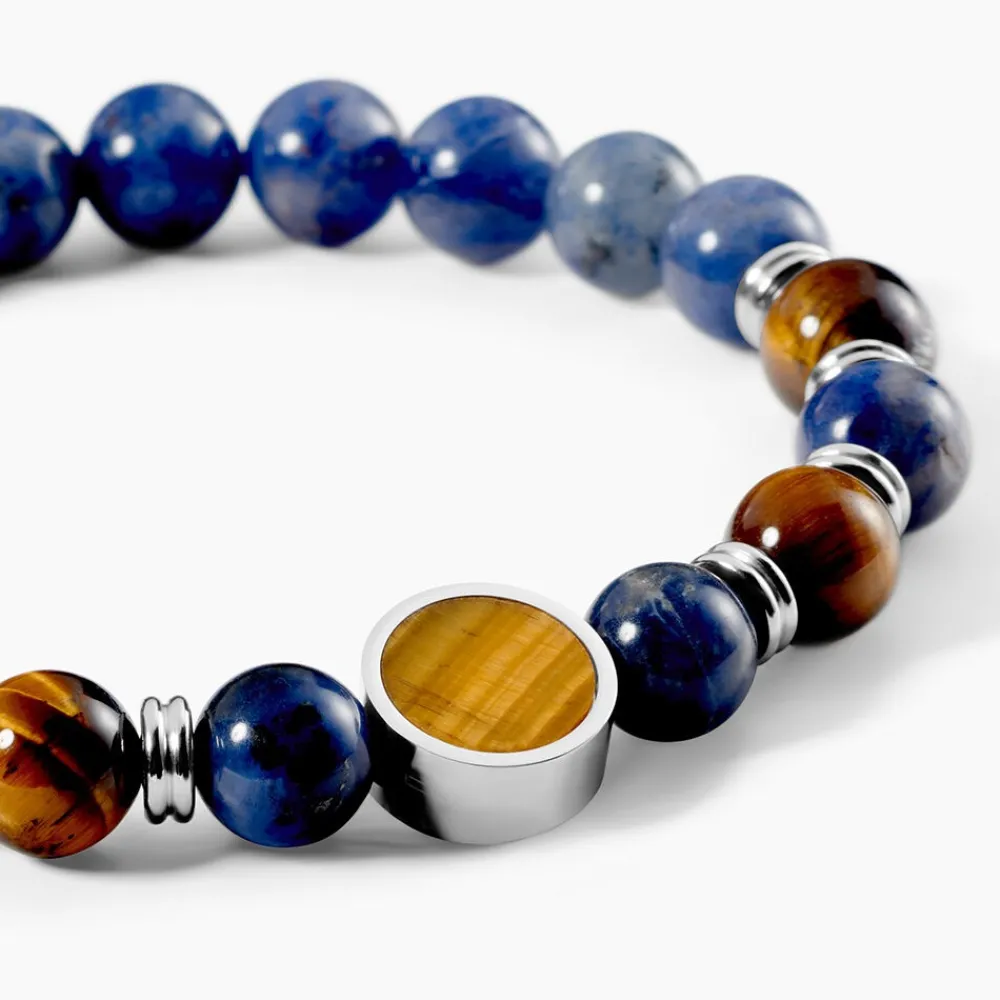 JOURDAN Bracelets Homme|Bracelets Quartz > Bracelet Archimedes Acier Argenté Oeil De Tigre Sodalite