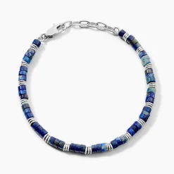 JOURDAN Bracelets Homme|Bracelets Acier Inoxydable > Bracelet Arttu Acier Argenté Lapis Lazuli