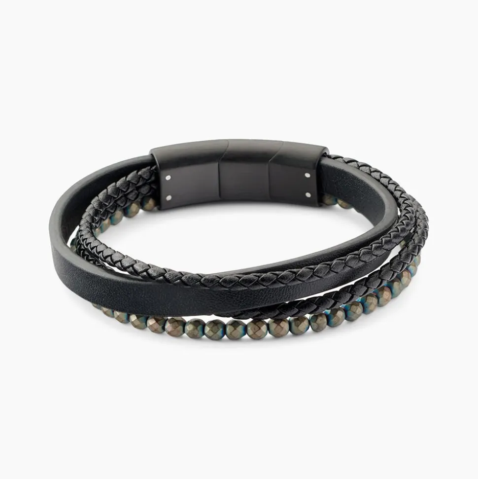 Bracelet Jourdan Cuir De Vache Noir Hématite
