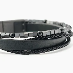 Bracelet Jourdan Cuir De Vache Noir Hématite Onyx