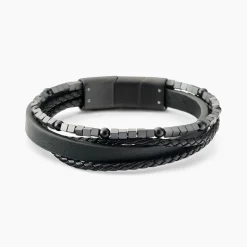 Bracelet Jourdan Cuir De Vache Noir Hématite Onyx