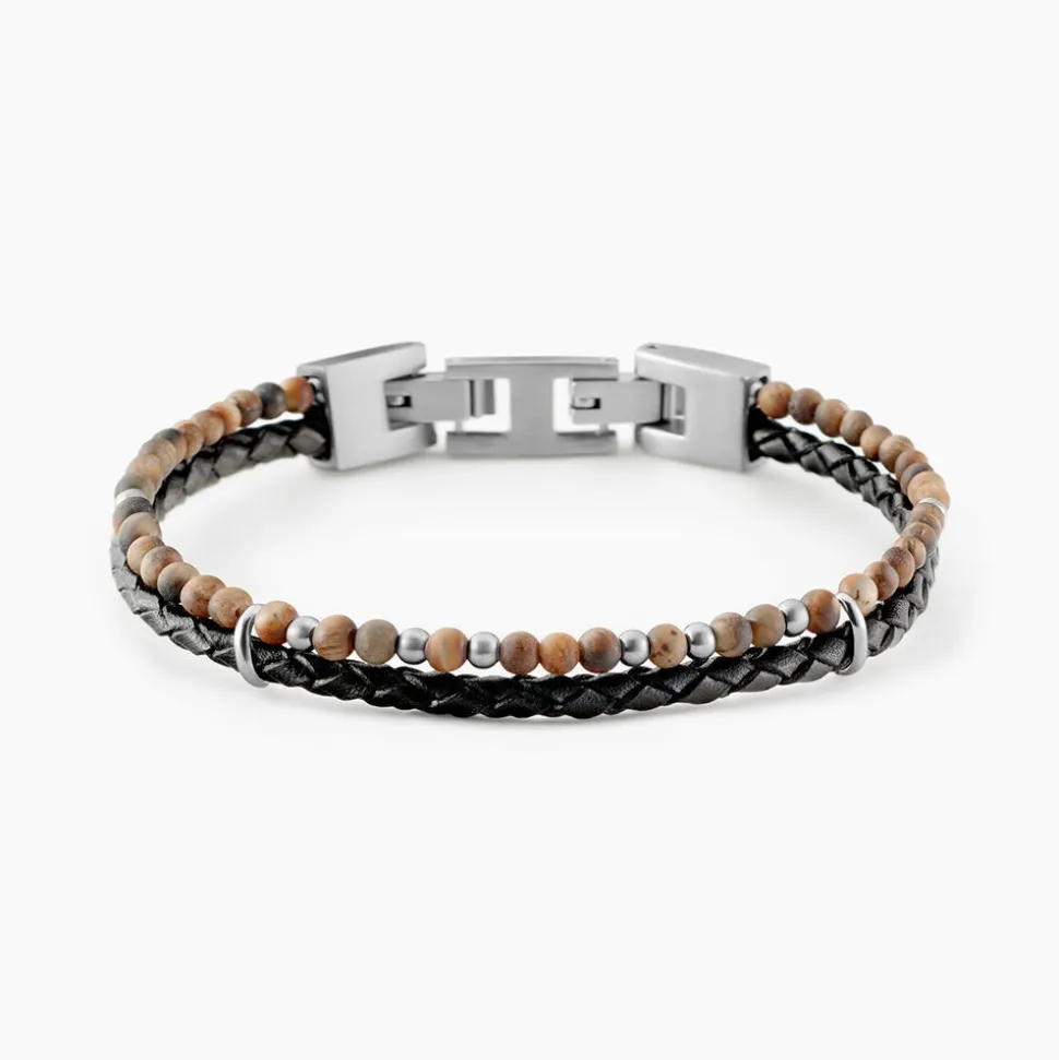 Bracelet Jourdan Cuir De Vache Noir Oeil De Tigre