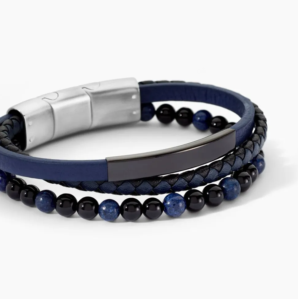 Bracelet Jourdan Hercule Cuir Multicolore Onyx Lapis Lazuli