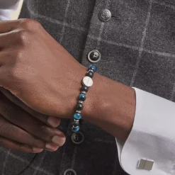 JOURDAN Bracelets Homme|Bracelets Quartz > Bracelet Homme 1921 Acier Blanc œil De Tigre Onyx