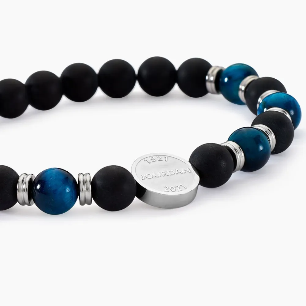 JOURDAN Bracelets Homme|Bracelets Quartz > Bracelet Homme 1921 Acier Blanc œil De Tigre Onyx