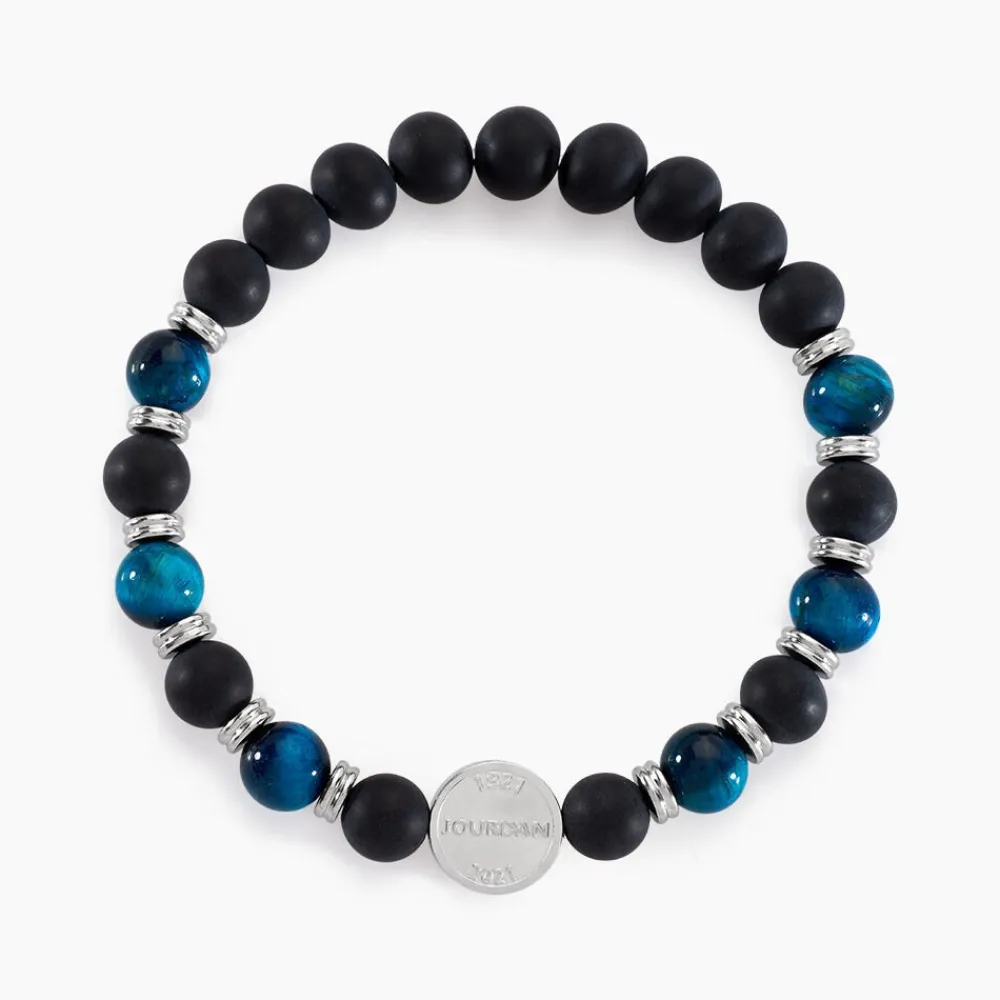 JOURDAN Bracelets Homme|Bracelets Quartz > Bracelet Homme 1921 Acier Blanc œil De Tigre Onyx