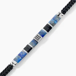 Bracelet Jourdan Jahan Acier Argenté Lapis Lazuli Agate
