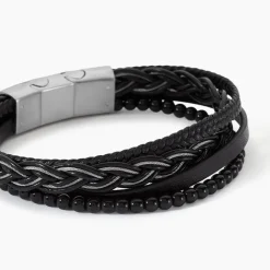 Bracelet Jourdan Tex Cuir Noir Onyx