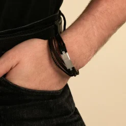 Bracelet Jourdan Thasos Cuir Noir Et Marron