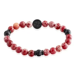 JOURDAN Bracelets Homme|Bracelets Quartz > Bracelet Yasur Acier Noir Oeil De Tigre Pierre De Lave acier noir oeil de tigre rouge