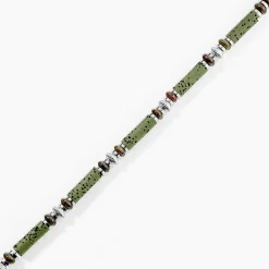 Bracelet Naturel Acier Blanc Jaspe Africain Pierre De Lave