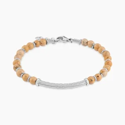JOURDAN Bracelets Homme|Bracelets Acier Inoxydable > Bracelet Naturel Acier Blanc Jaspe Africain