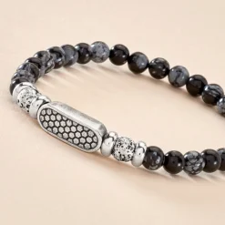 Marc Orian Bracelets Homme|Bracelets Acier Inoxydable > Bracelet Philo Acier Blanc Obsidienne Pierre De Lave acier blanc obsidienne multicolore