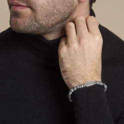 Marc Orian Bracelets Homme|Bracelets Acier Inoxydable > Bracelet Philo Acier Blanc Obsidienne Pierre De Lave acier blanc obsidienne multicolore
