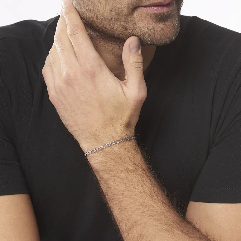 Marc Orian Bracelets Mailles|Bracelets Homme > Bracelet Vivian Maille Alternee 1/3 Argent Blanc