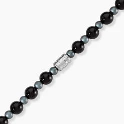 Bracelet Younes Acier Argenté Agate Hématite