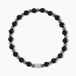 Bracelet Younes Acier Argenté Agate Hématite