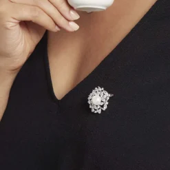 Marc Orian Bijoux Argent|Idées Cadeaux Femme > Broche Kaki Argent Blanc Perle De Culture