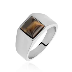 Marc Orian Bagues Homme|Bagues > Chevaliere Acier Blanc Selim œil De Tigre