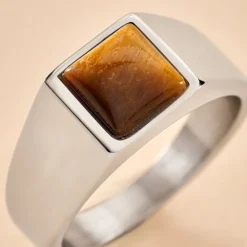 Marc Orian Bagues Homme|Bagues > Chevaliere Acier Blanc Selim œil De Tigre