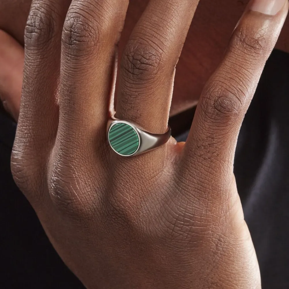 Marc Orian Idées Cadeaux Homme|Bagues > Chevalière Argent Blanc Aileas Malachite