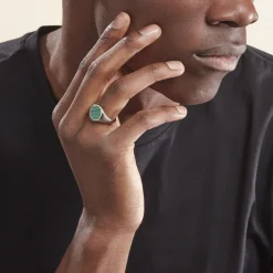 Marc Orian Idées Cadeaux Homme|Bagues > Chevalière Argent Blanc Aileas Malachite