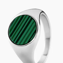 Marc Orian Idées Cadeaux Homme|Bagues > Chevalière Argent Blanc Aileas Malachite