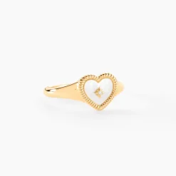 Chevalière Bronte Or Jaune Nacre Diamant