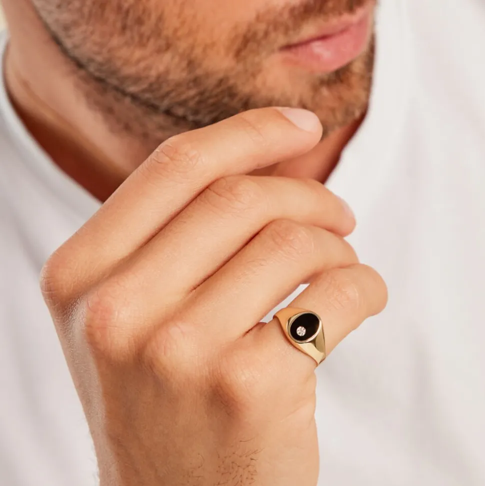 Chevalière Giles Or Jaune Onyx Diamant