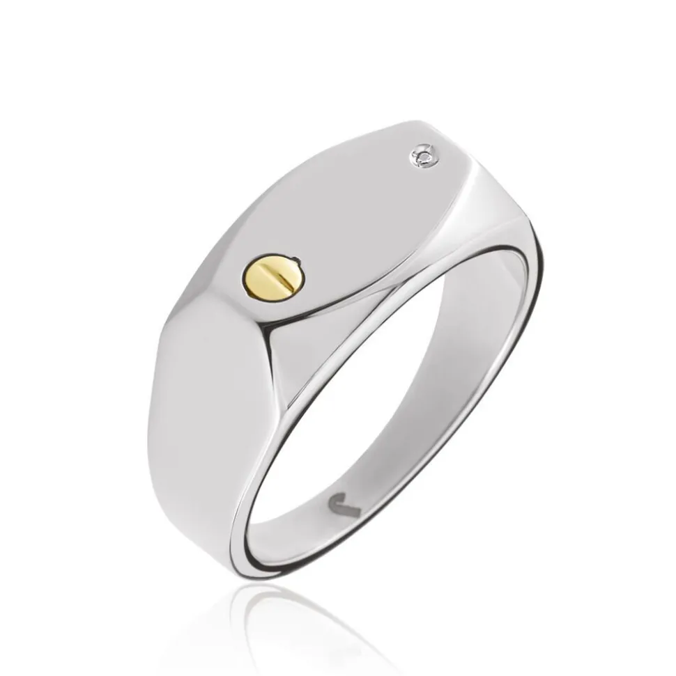 Chevalière Jourdan Lord Acier Bicolore Diamant