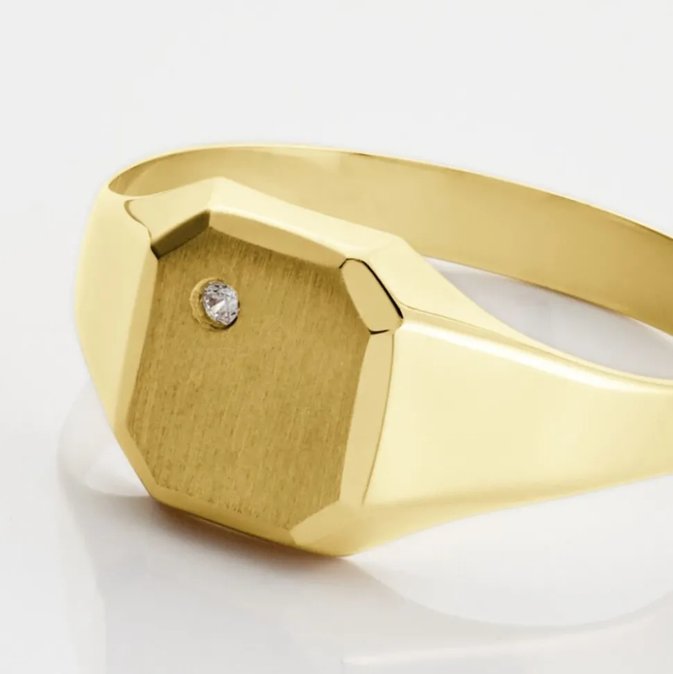 Chevalière Malcolm Carree Or Jaune Oxyde De Zirconium