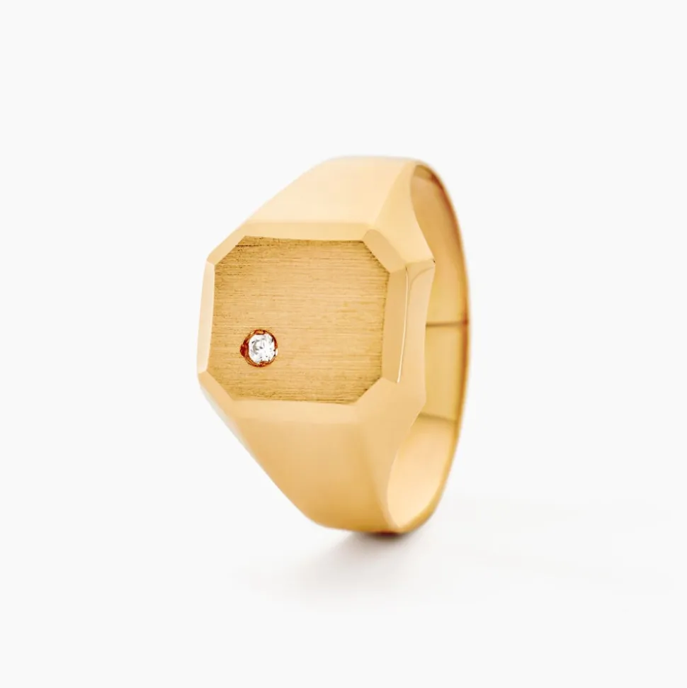 Chevalière Malcolm Carree Or Jaune Oxyde De Zirconium