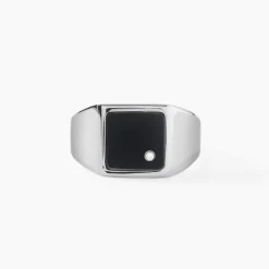 JOURDAN Bagues Homme|Bagues > Chevalière Métal Acier Blanc Onyx Diamant Synthétique