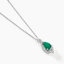 Collier Angelika Or Blanc Emeraude Et Diamant