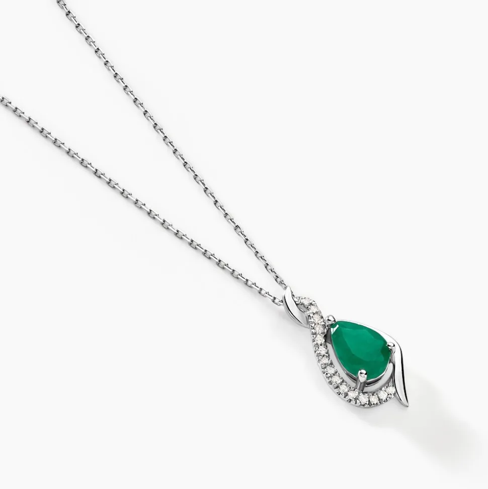 Collier Angelika Or Blanc Emeraude Et Diamant