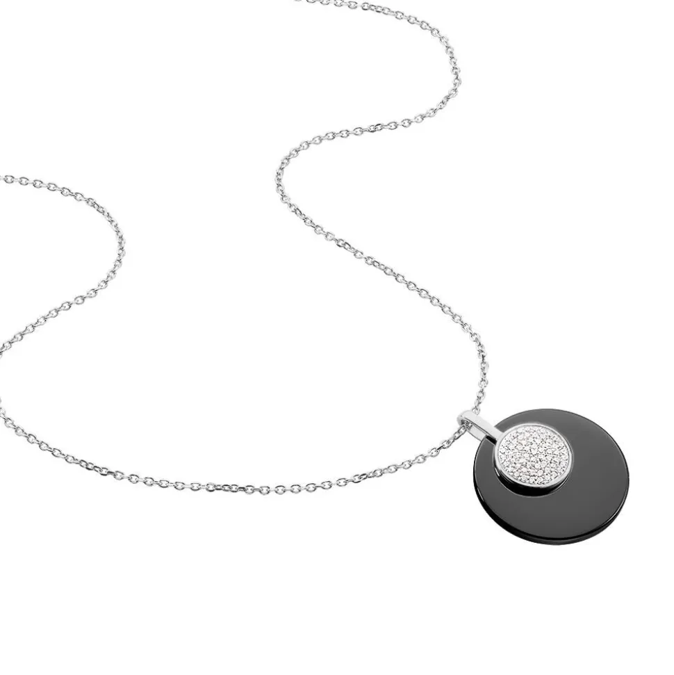 Collier Argent Blanc Céramique Et Oxyde De Zirconium