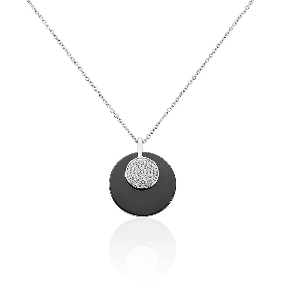 Collier Argent Blanc Céramique Et Oxyde De Zirconium