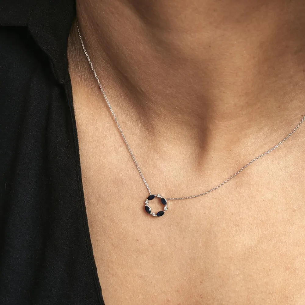 Marc Orian Colliers|Colliers Avec Pierres > Collier Arlina Or Blanc Saphir Et Diamant