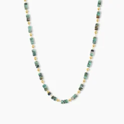 Collier Athena Acier Doré Jaspe Africain