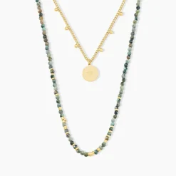 Collier Athena Acier Doré Jaspe Africain