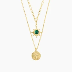 Collier Athena Acier Doré Malachite