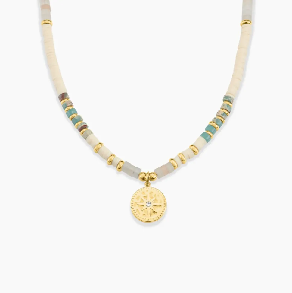 Collier Athena Acier Doré Turquoise Aventurine