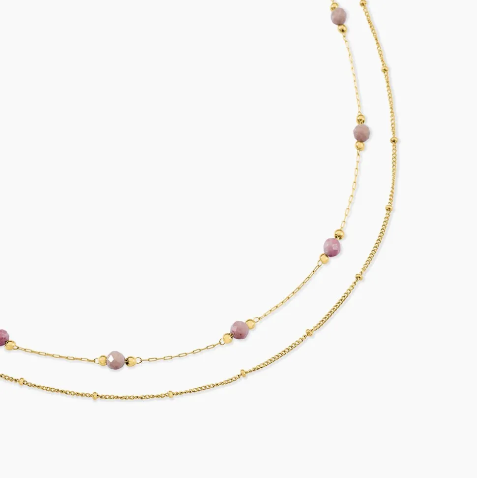 Collier Athena Acier Jaune Rhodochrosite