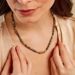 Collier Athena Acier Jaune Turquoise
