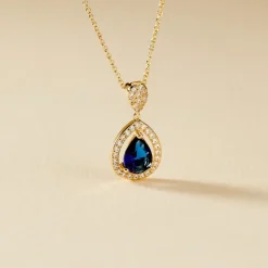 Collier Brigita Plaqué Or Pierre De Synthese Et Oxyde De Zirconium