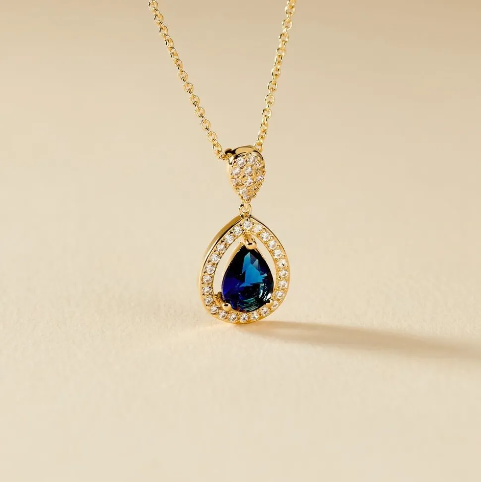 Collier Brigita Plaqué Or Pierre De Synthese Et Oxyde De Zirconium